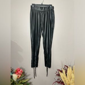 Highrise Black Liquid Tie Up Leggings